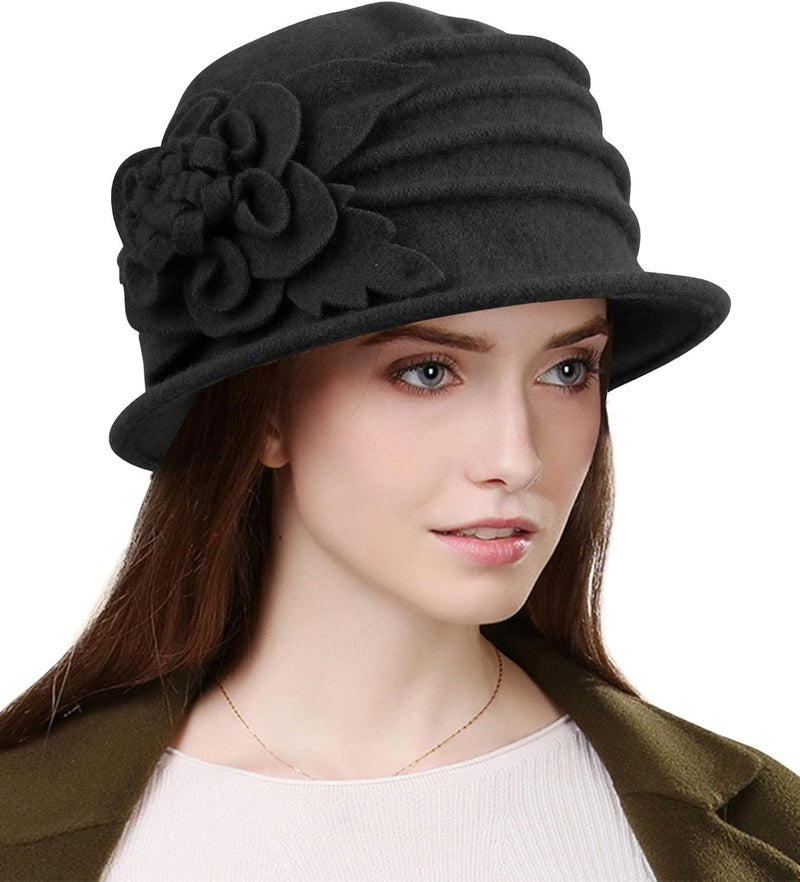 Sumolux Women Beret Hat French Vintage Floral Wool Dress Cloche Classic Winter Hat 1920s - Image 1